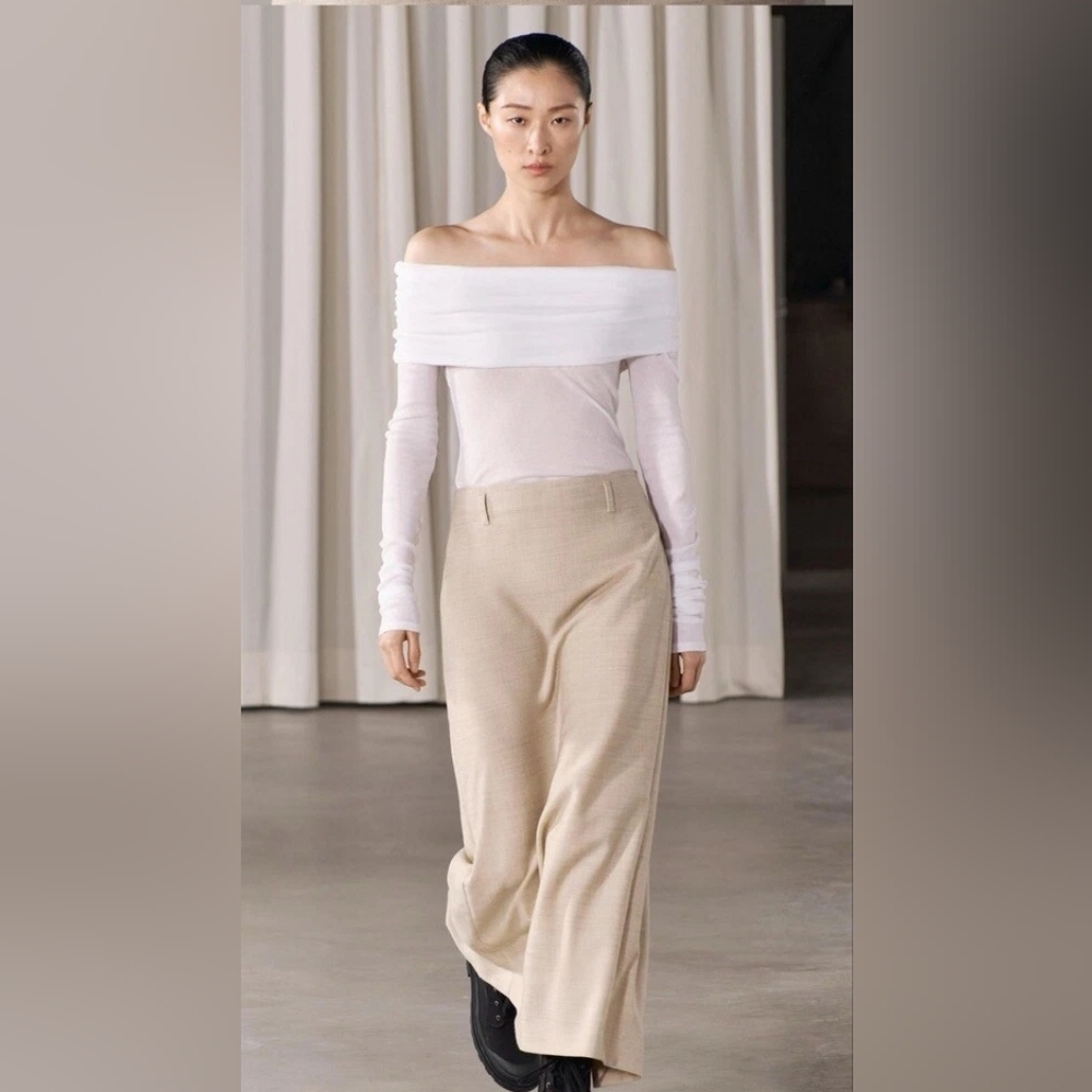 ZARA 100% WOOL MIDI SKIRT ZW Collection - SAND
